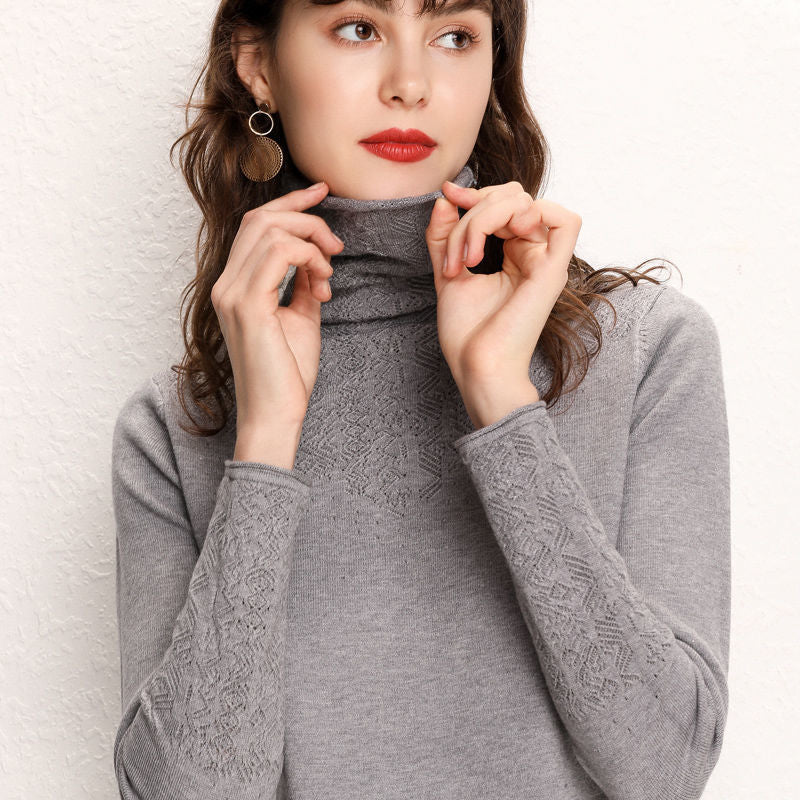 Damen Rollkragenpullover Feines Strukturmuster Eveloria