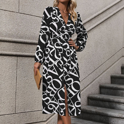 Damen Wickelkleid Grafik-Print Eleganter Schnitt Eveloria