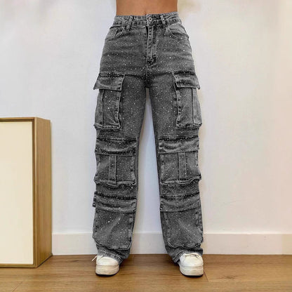 Damen Cargo-Hose Trendige Taschen Moderner Wasch-Effekt Eveloria