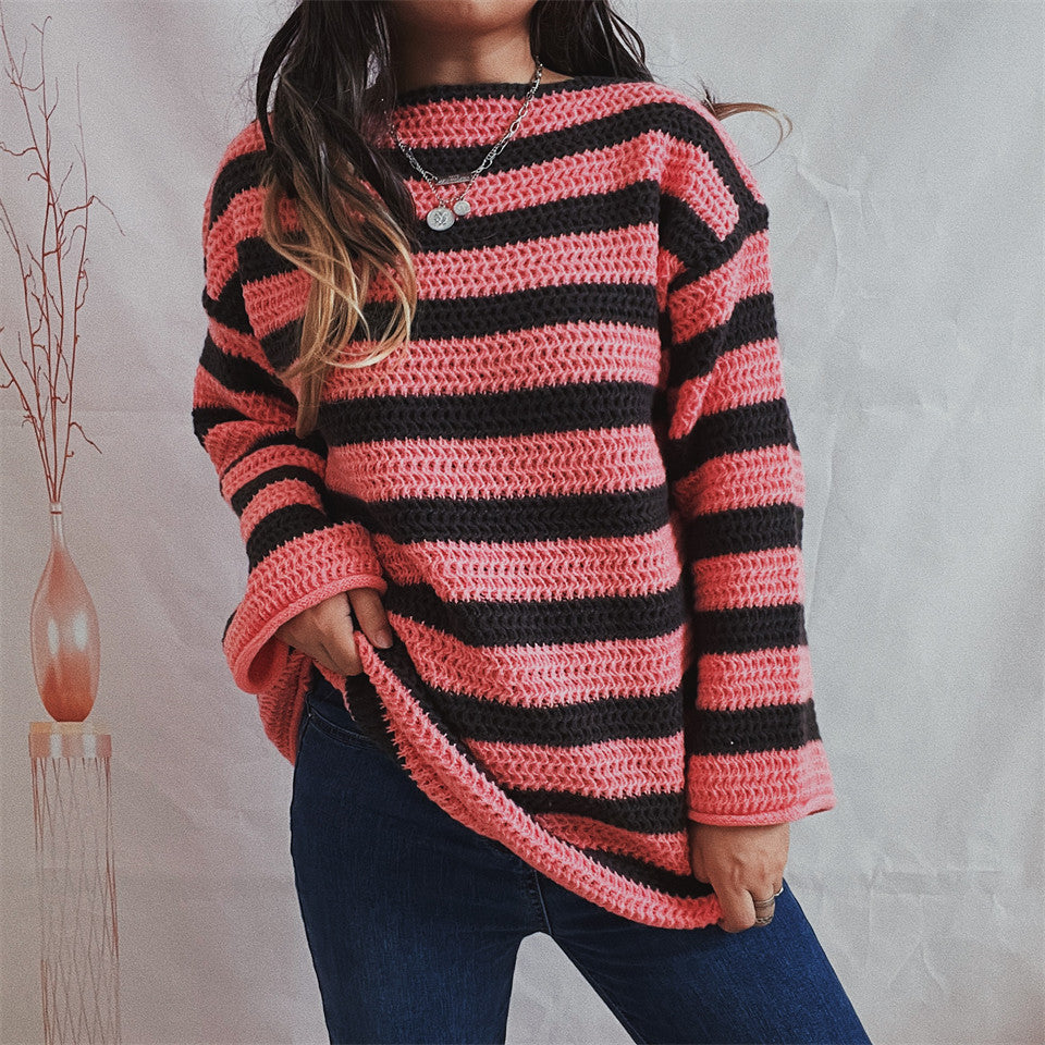 Damen Grobstrickpullover Streifenmuster Eveloria