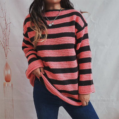 Damen Grobstrickpullover Streifenmuster Eveloria