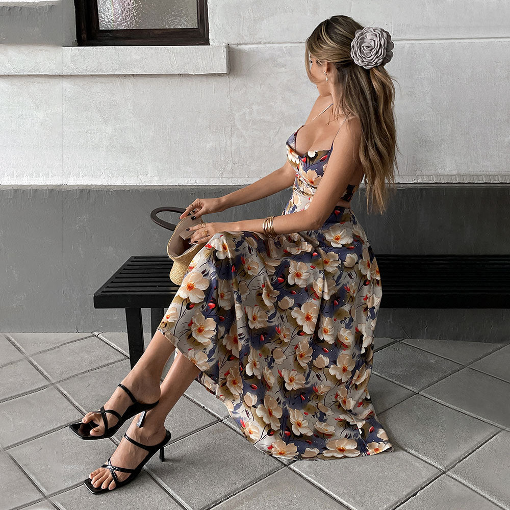 Damen Maxikleid Trägerlos Floralmuster Eveloria - Eveloria