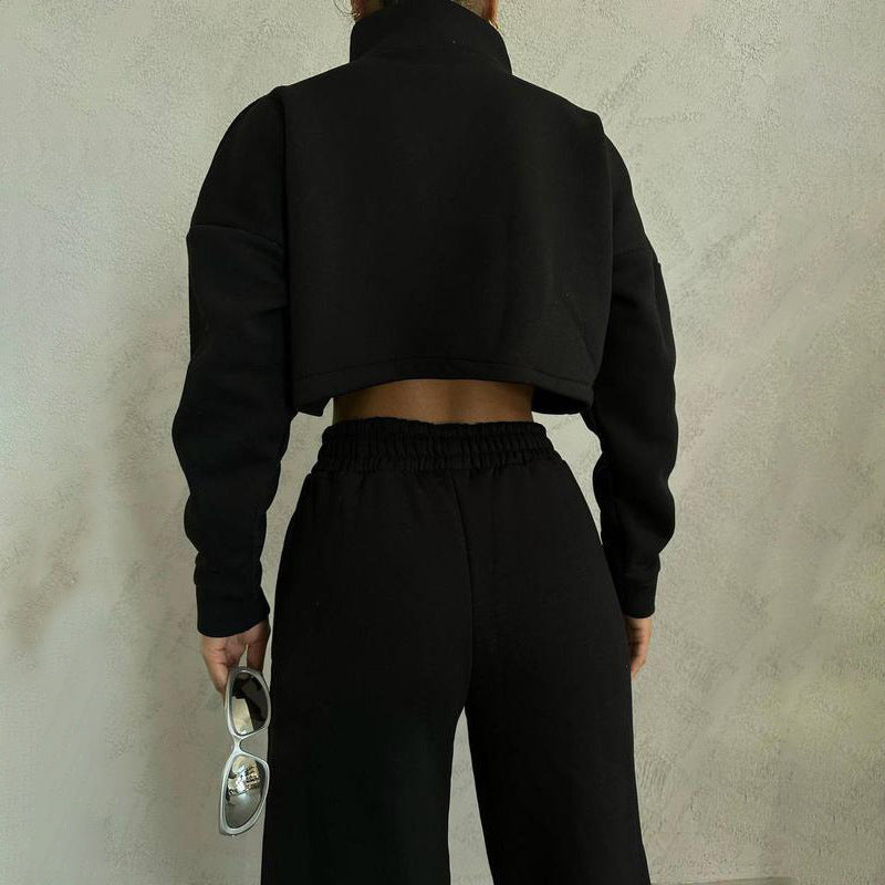 Damen Cropped Sweatjacke Eveloria Baumwolle Kapuzenjacke