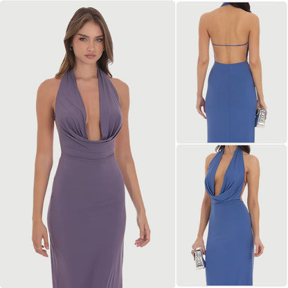 Damen Langarm-Kleid mit V-Ausschnitt und fließendem Saum Eveloria - Eveloria