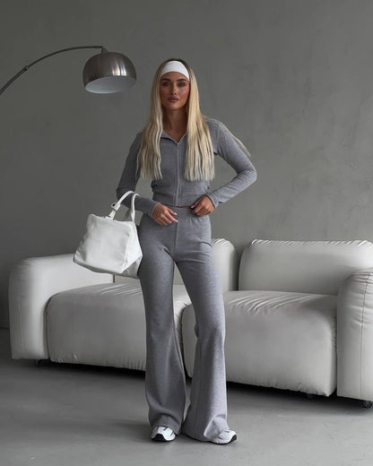 Damen Sportanzug Lässig Elegant Reißverschluss Weite Beinöffnung