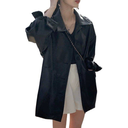 Damen Lederjacke Oversized Klassischer Kragen Eveloria