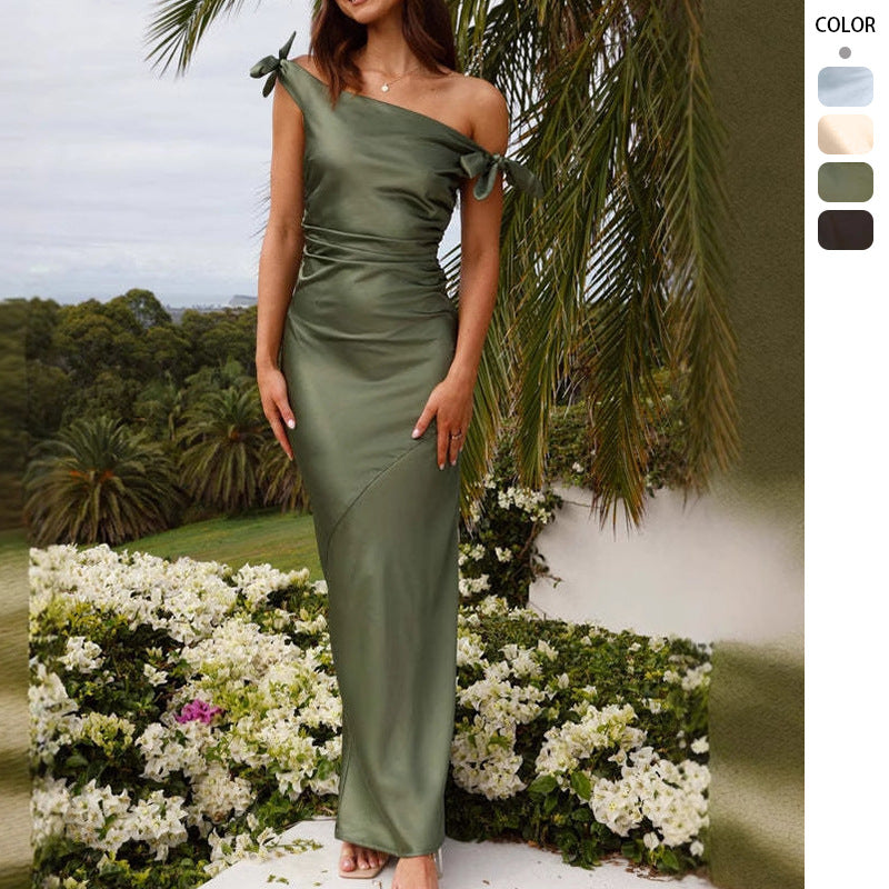 Damen Maxikleid Schulterfrei Raffinierte Bindebänder Eveloria - Eveloria