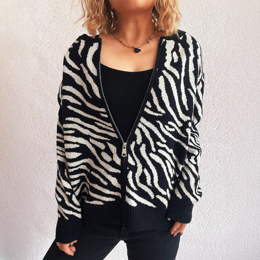 Damen Cardigan Tierdruck Schwarz - Eveloria