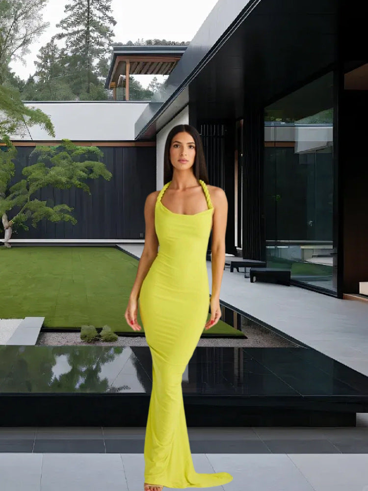 Damen Abendkleid Figurbetont Rundhals Elegantes Halterdesign