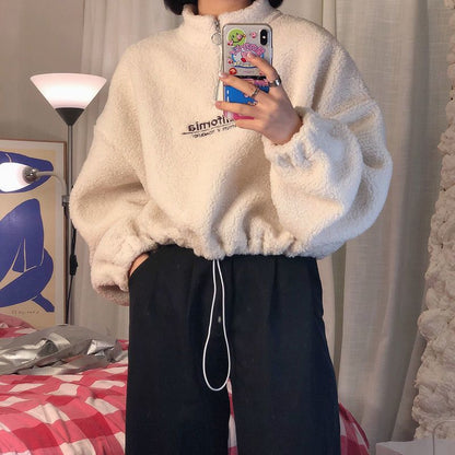 Damen Fleece-Pullover Stehkragen Reißverschluss Eveloria