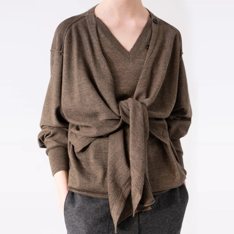 Damen Strickcardigan Asymmetrisch Knöpfe Beige