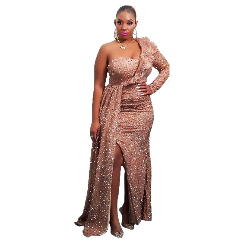 Damen Pailletten-Kleid Asymmetrischer Schnitt Schimmernd