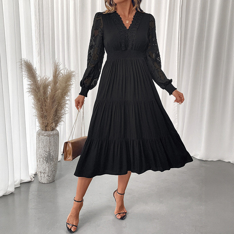Damen Maxikleid mit Puffärmeln und Rüschendetails - Eveloria