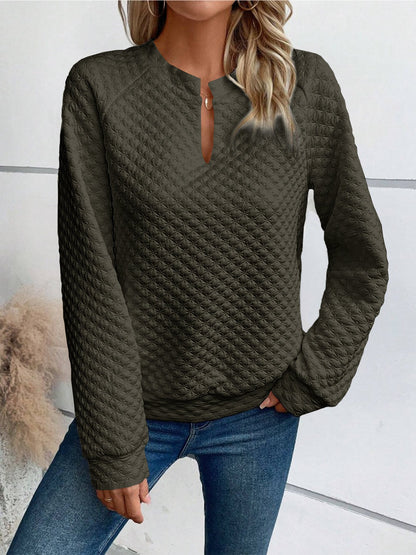 Damen Sweatshirt Strukturiertes Steppdesign Modischer Ausschnitt Grau