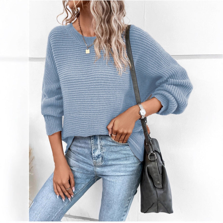 Damen Strickpullover V-Ausschnitt Kontrasttexturen Grau