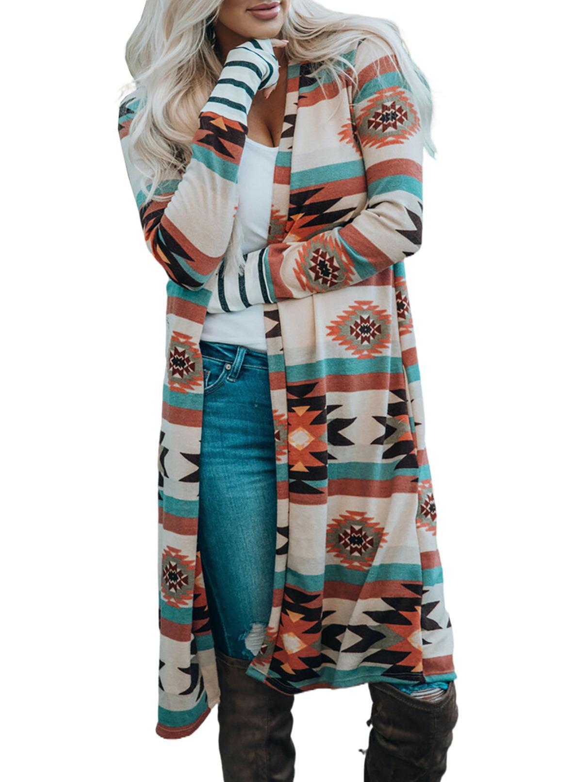 Damen Langarm Kimono Cardigan Einzigartiges Muster Eveloria