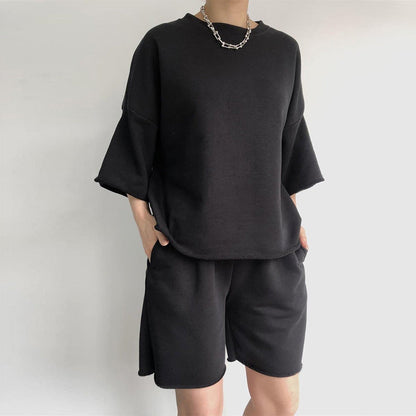 Damen Oversized Freizeitset Kurzärmelig Weite Shorts