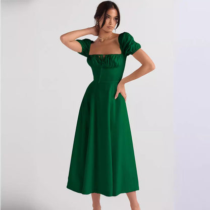 Eveloria Damen Midikleid Puffärmel Raffinierter Ausschnitt
