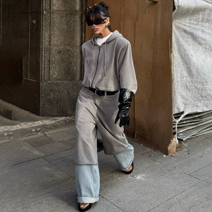Damen Jumpsuit mit Hoodie und weitem Bein Eveloria
