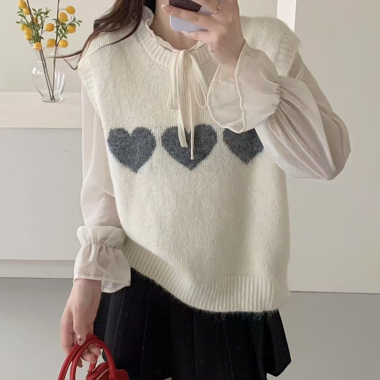 Damen Strickpullover Herzmotiv