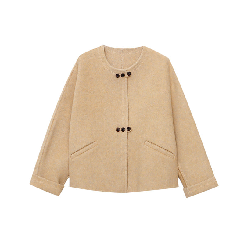 Damen Oversized-Jacke Wollmix Knöpfe Beige