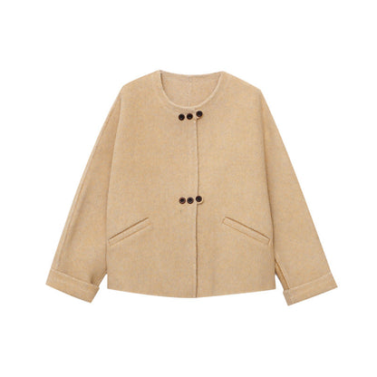 Damen Oversized-Jacke Wollmix Knöpfe Beige