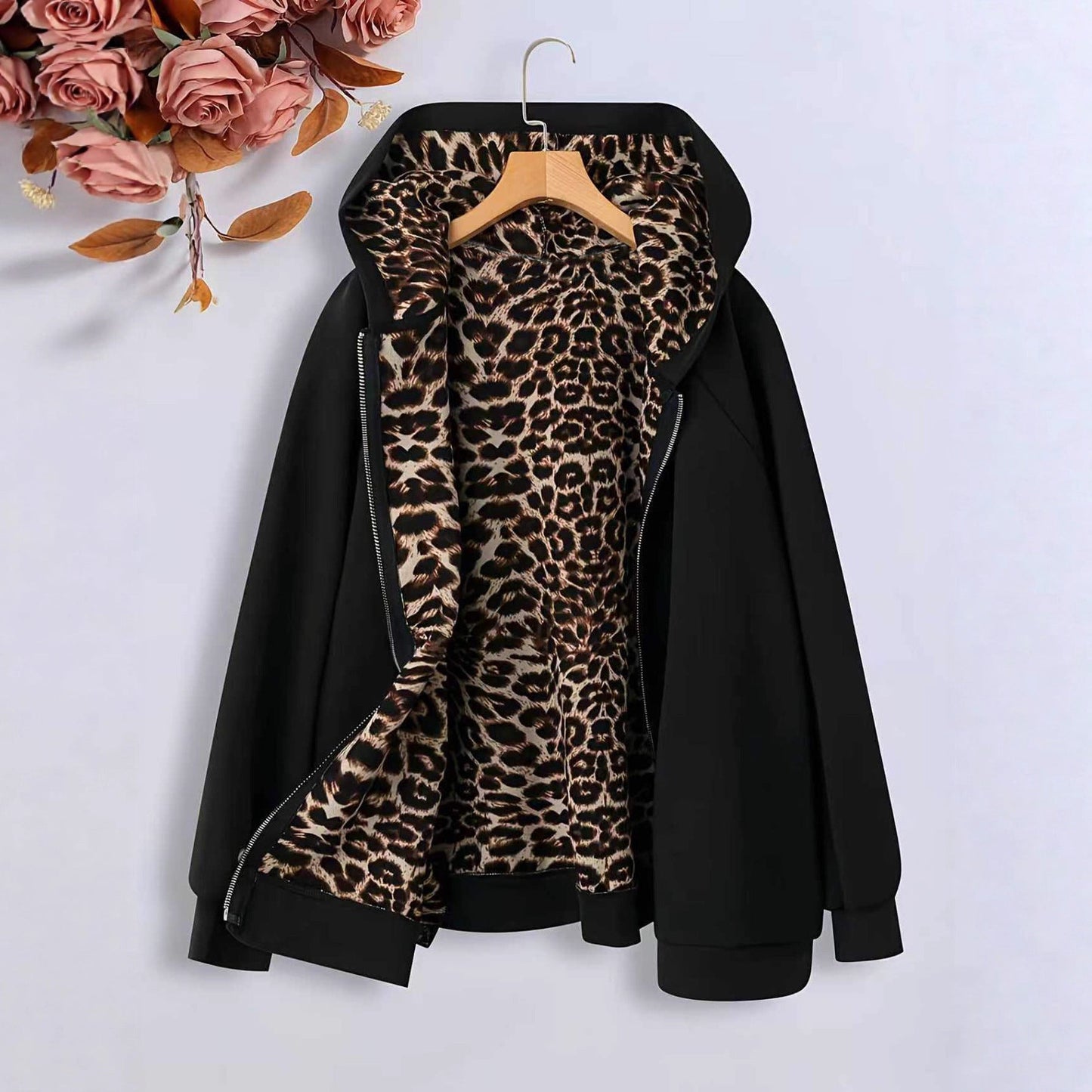 Damen Fleecejacke Kuschelig Tierprint Innenfutter Schwarz Eveloria - Eveloria