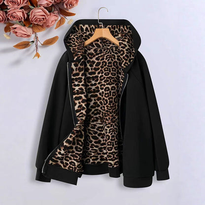 Damen Fleecejacke Kuschelig Tierprint Innenfutter Schwarz Eveloria - Eveloria