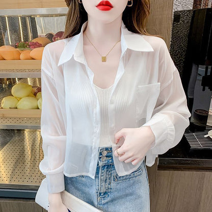 Damen Bluse Transparent V-Ausschnitt Rippdetails
