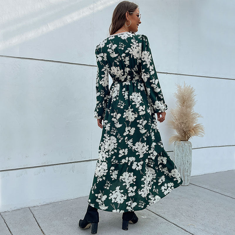 Damen Maxikleid Floralmuster Rüschen Details