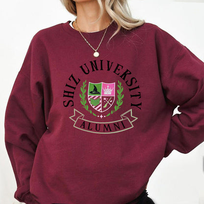 Damen Oversized Sweatshirt Universitätsemblem Lässig Grau Eveloria