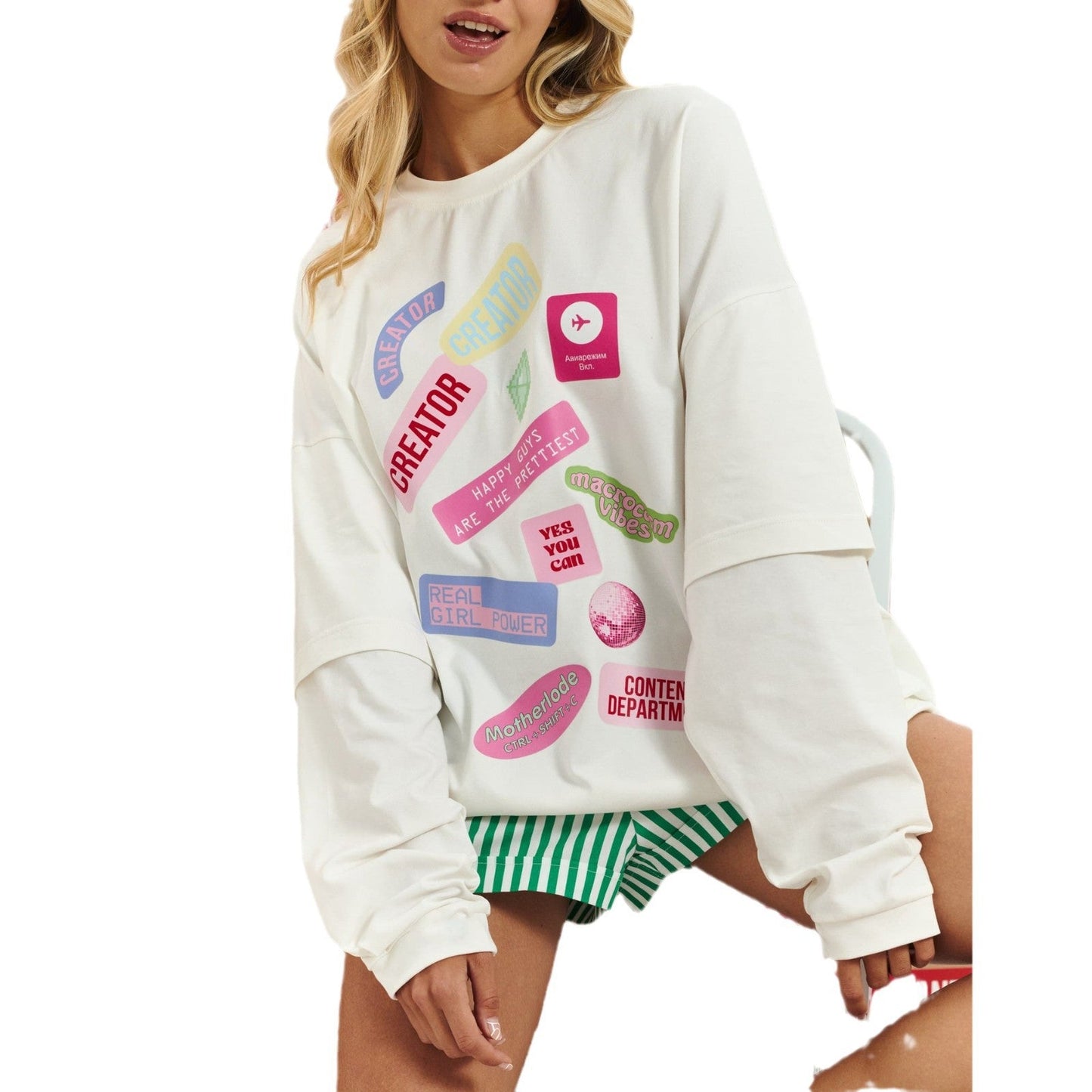 Damen Oversized-Sweater Bunt mit Grafiken