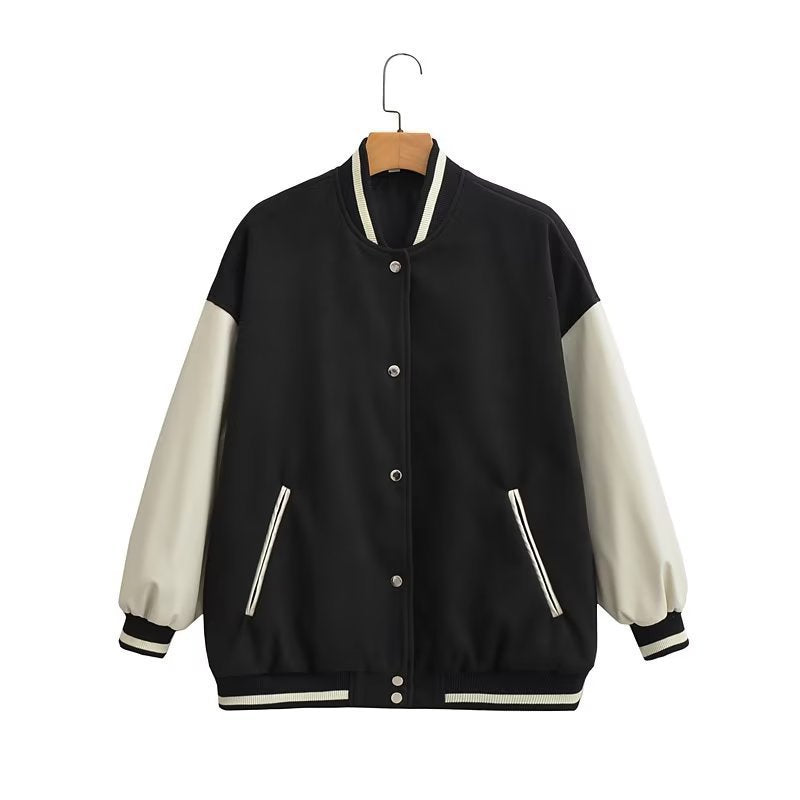 Damen Collegejacke Lässig Kontrastärmel Praktische Taschen