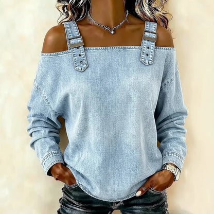 Damen Sweatshirt Lässig Dekorative Schulterdetails Grau Eveloria