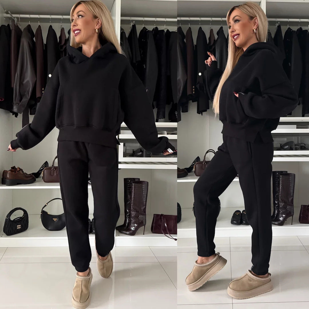 Damen Hoodie Jogginghose Set Bequem Grau Eveloria