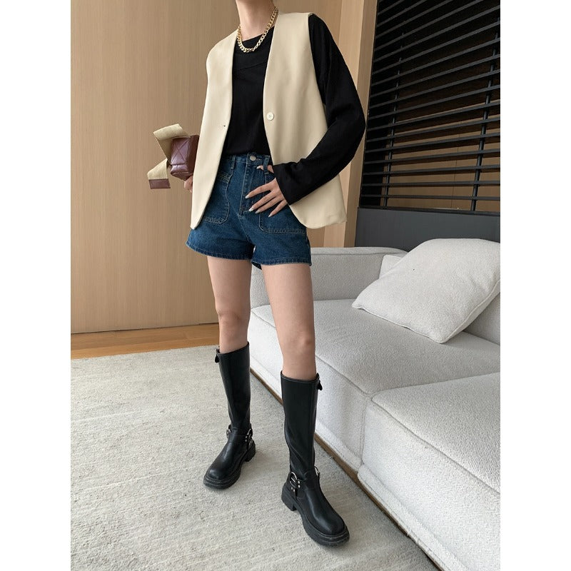 Damen Weste Veganleder Eleganter Schnitt