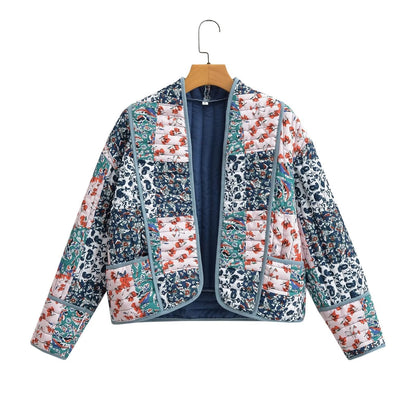 Damen Steppjacke Florales Design Kontrastdetails