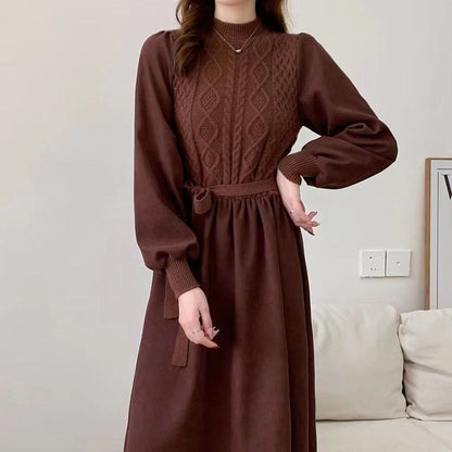 Damen Strickkleid Voluminöse Ärmel Strukturiert Eveloria