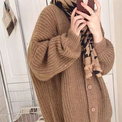 Damen Strickcardigan Oversized Kuschelig Grau Eveloria