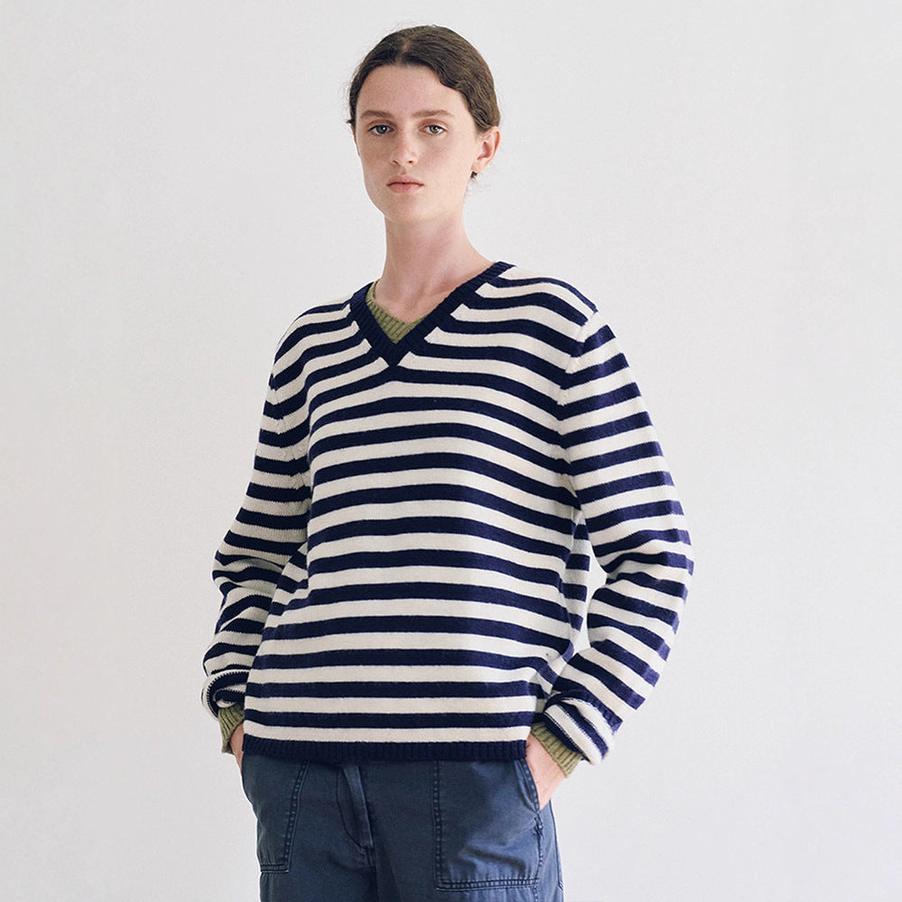 Damen Pullover V-Ausschnitt Streifenmuster Eveloria