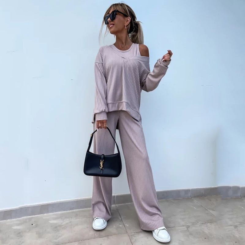 Damen Loungewear-Set Offene Schulter Weites Design