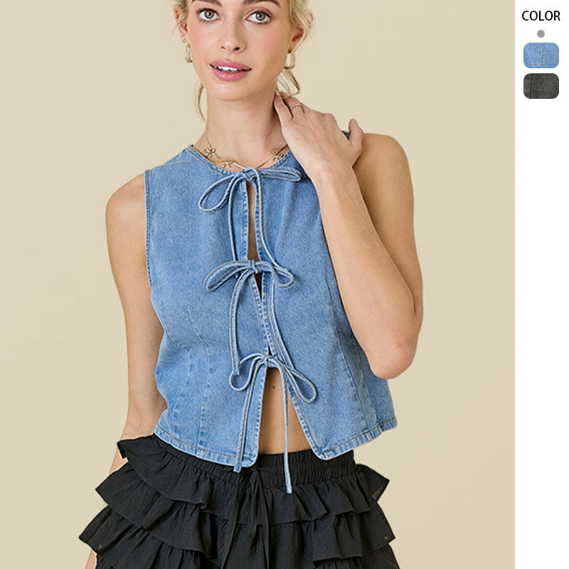 Damen Jeansweste Schnürdesign Blau Eveloria - Eveloria