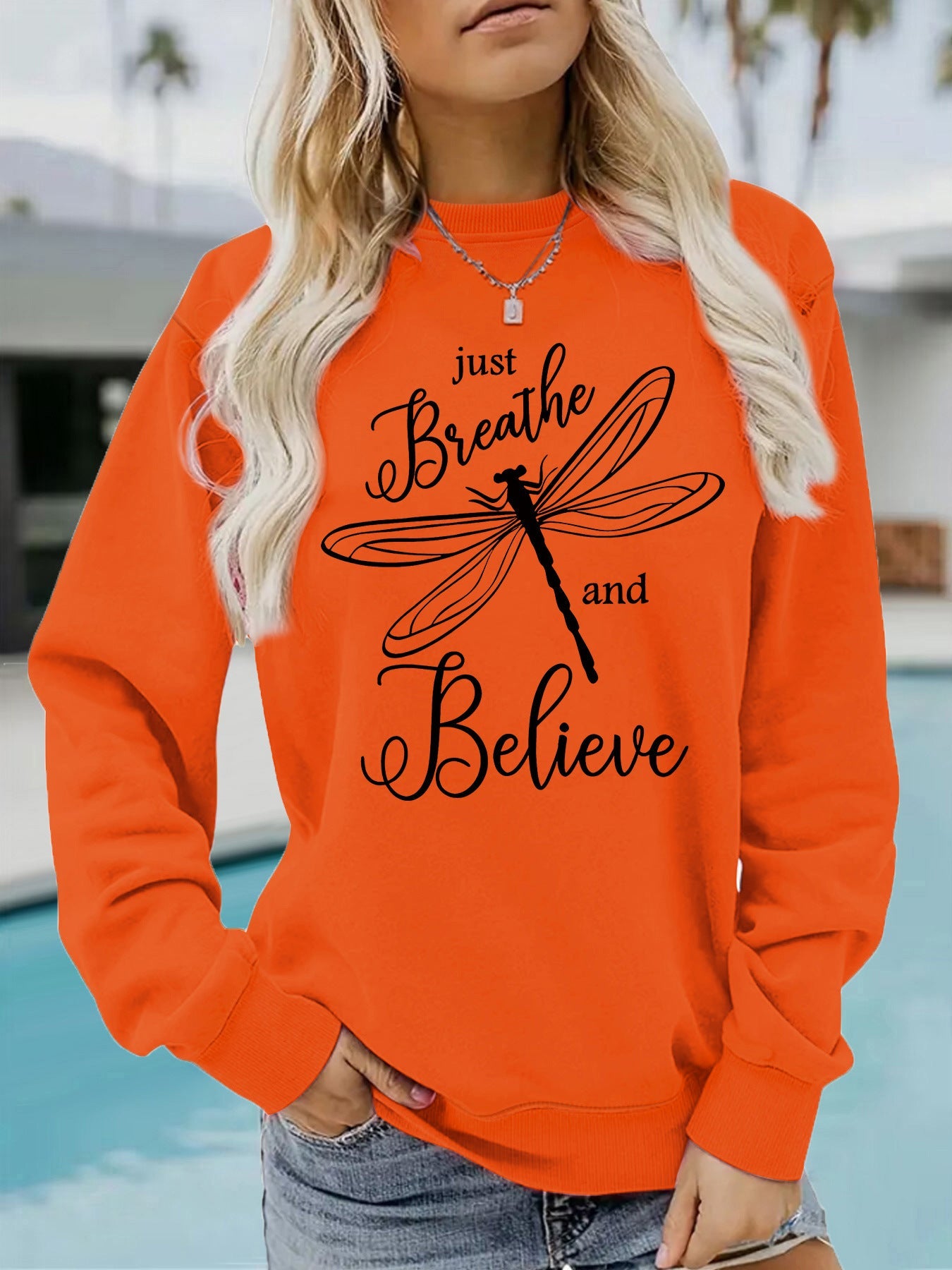 Damen Sweatshirt Drachenfliegen-Motiv Lässiger Schnitt Eveloria