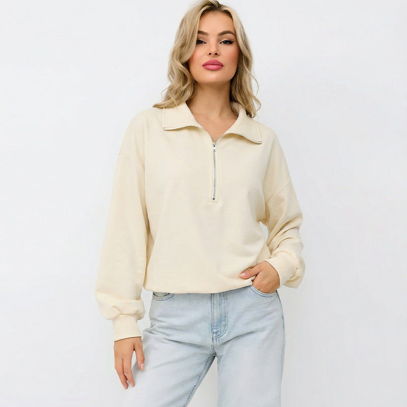 Damen Pullover Halbzipp mit Gummizug Grau Eveloria - Eveloria