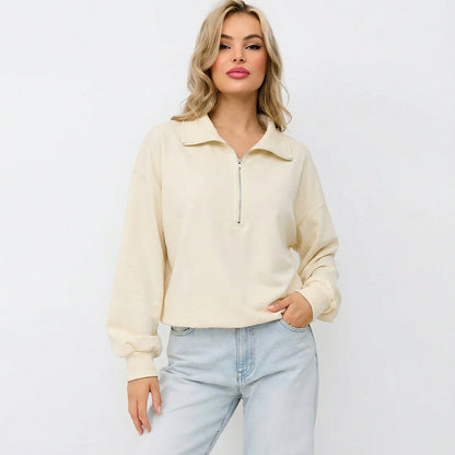 Damen Pullover Halbzipp mit Gummizug Grau Eveloria - Eveloria