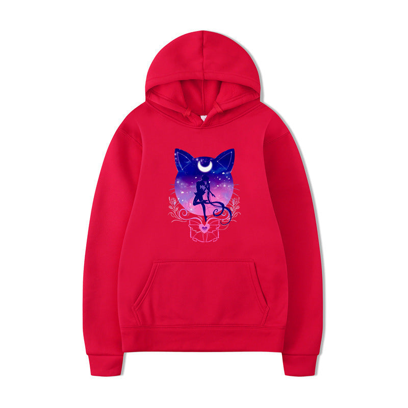 Damen Kapuzenpullover Katzenmotiv Bequem Grau