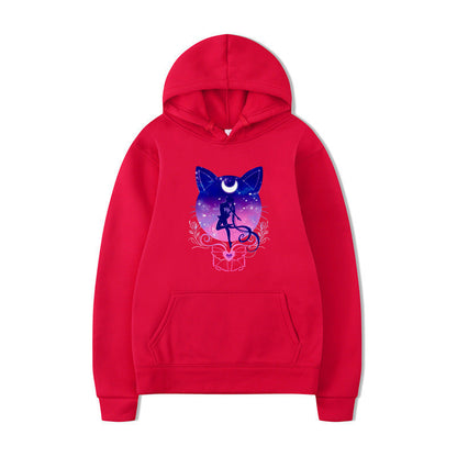 Damen Kapuzenpullover Katzenmotiv Bequem Grau
