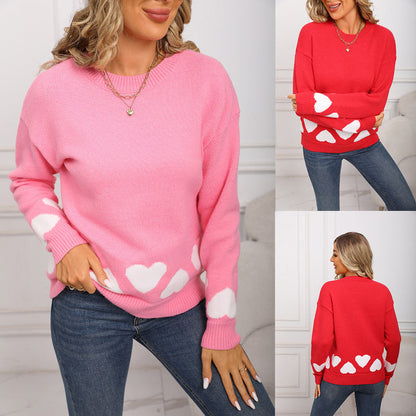 Damen Pullover Weiches Material Herzdesign Beige - Eveloria