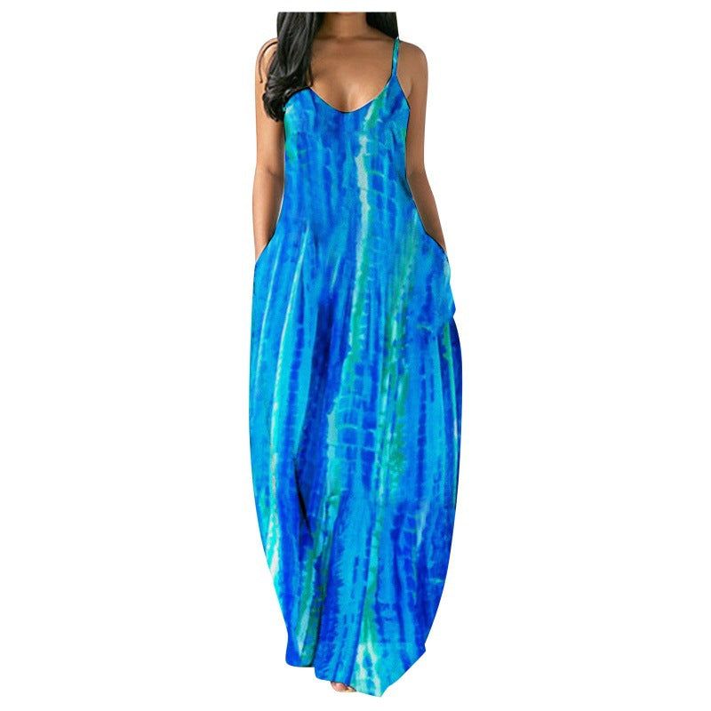 Damen Maxikleid Tie-Dye V-Ausschnitt Eveloria