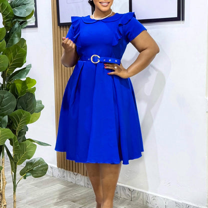 Damen Kleid Rüschendetails Taillierter Gürtel Eveloria